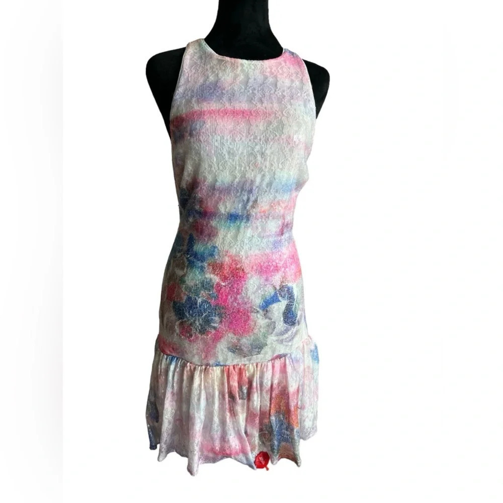 One33 Social Women’s Size 4 Pink Blue Floral Sequin Cutout Mini Dress New — image 4 of 8